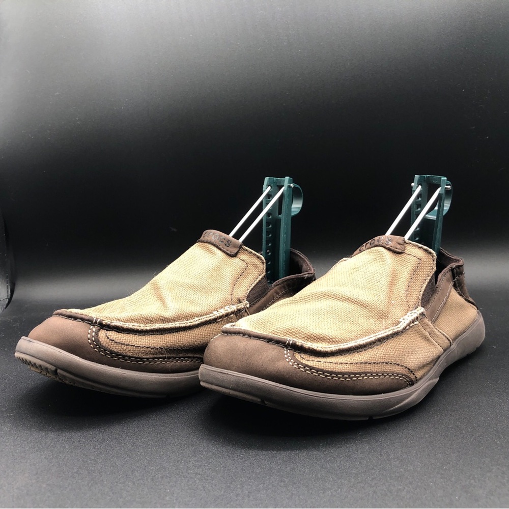 Crocs Walu Luxe Canvas Loafers Slip-On Casual Brown Shoes‎ 203473 Men's Size 7 - Picture 11 of 16